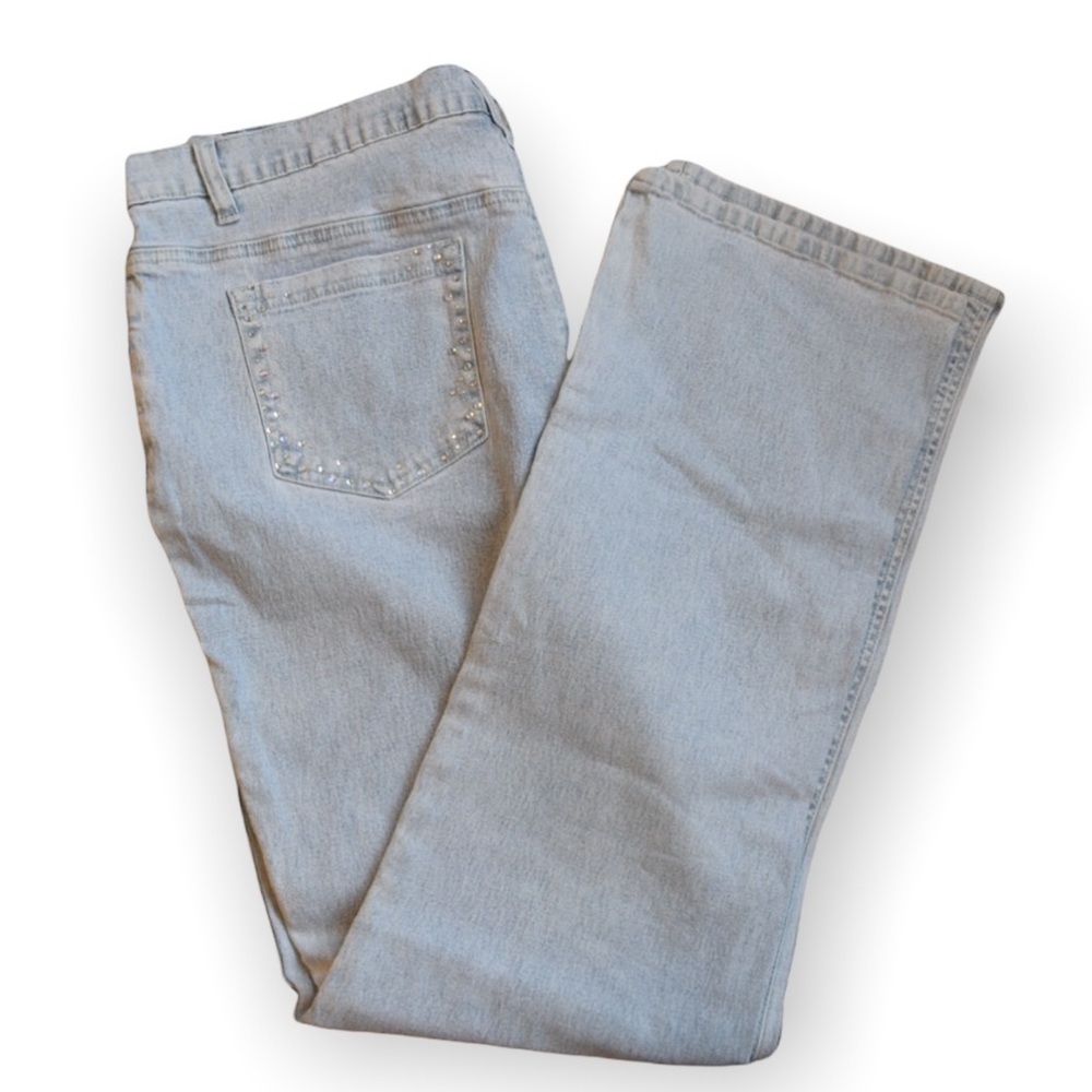 DG2 Diane Gilman Rhinestone Embellished Pocket Slim Bootcut Jean